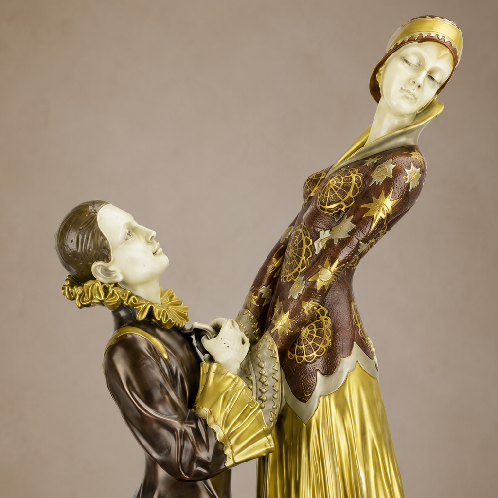 Sculpture Art Déco Couple de Danseurs en Bronze Polychrome, vue 2