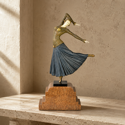 Sculpture Art Déco danseuse orientale en bronze polychrome