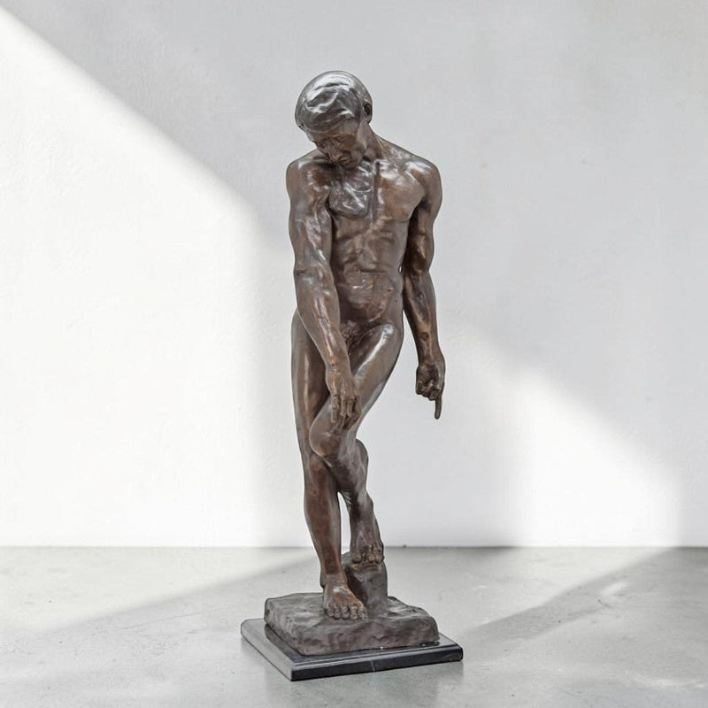Sculpture en bronze Adam d'après Rodin sur socle marbre