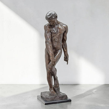 Sculpture en bronze Adam d'après Rodin sur socle marbre