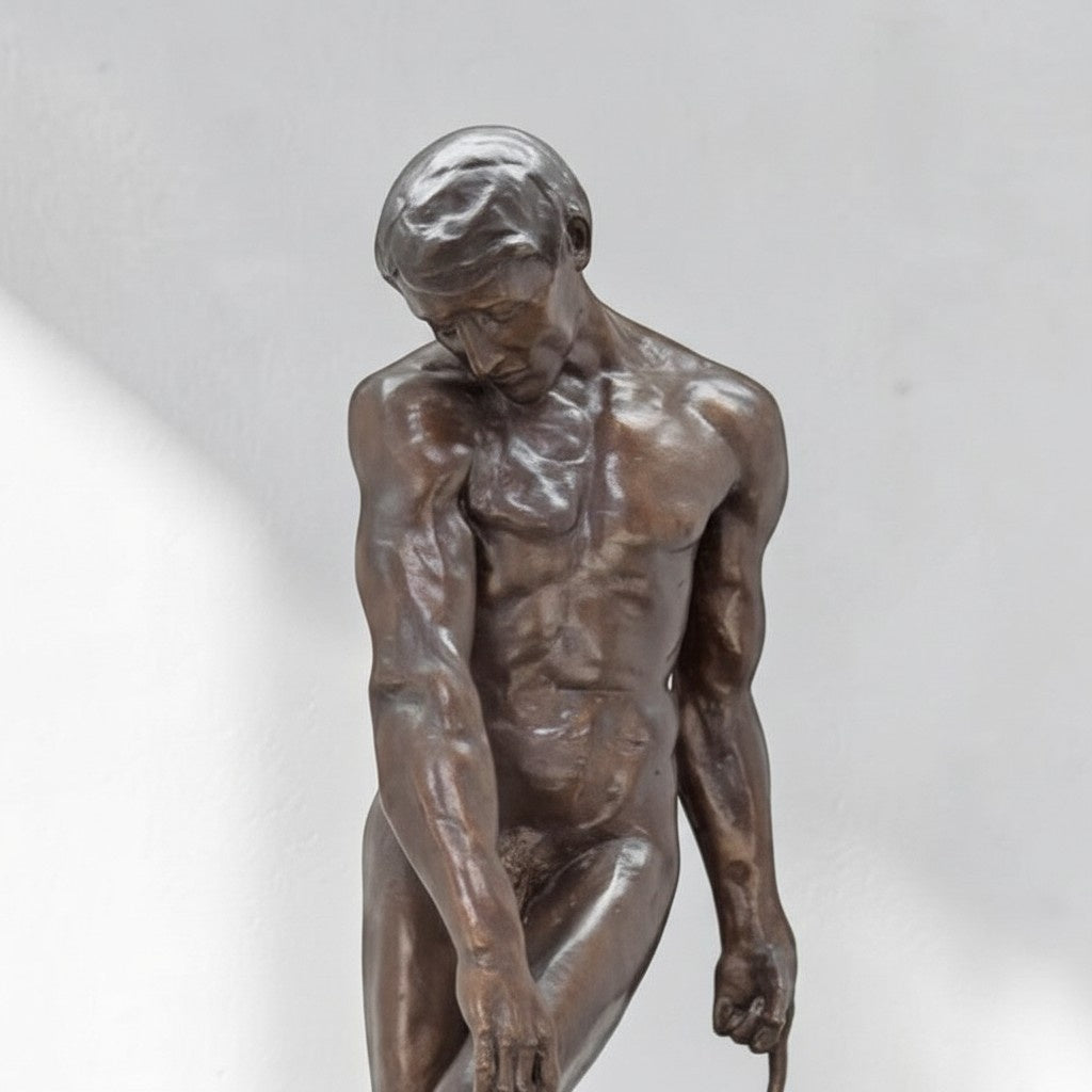 Sculpture en bronze Adam d'après Rodin sur socle marbre, vue 2