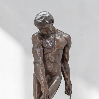 Sculpture en bronze Adam d'après Rodin sur socle marbre, vue 2