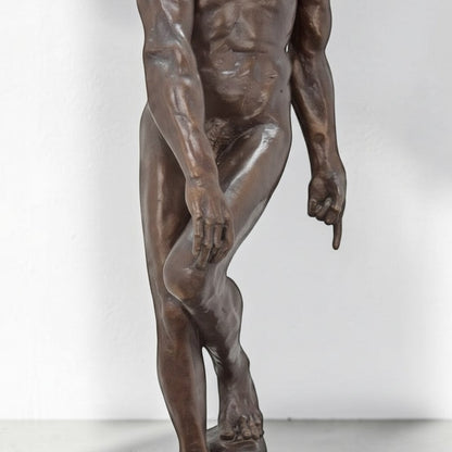 Sculpture en bronze Adam d'après Rodin sur socle marbre, vue 3