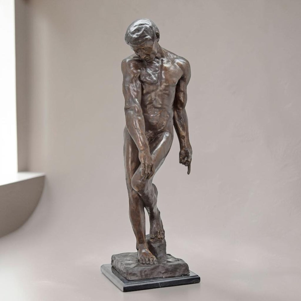 Sculpture en bronze Adam d'après Rodin sur socle marbre, vue 4