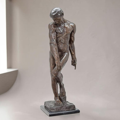 Sculpture en bronze Adam d'après Rodin sur socle marbre, vue 4