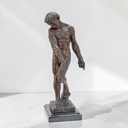 Sculpture bronze Adam d'après Rodin sur socle marbre