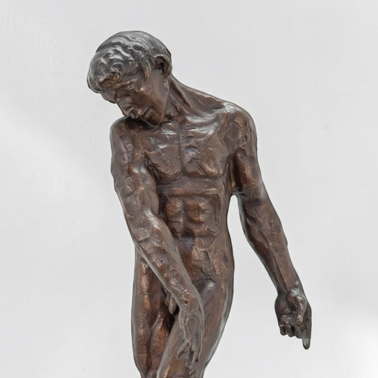 Sculpture bronze Adam d'après Rodin sur socle marbre, vue 2