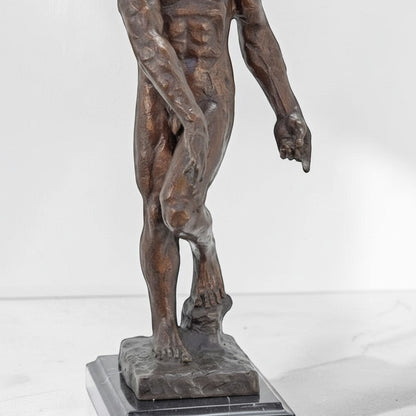 Sculpture bronze Adam d'après Rodin sur socle marbre, vue 3