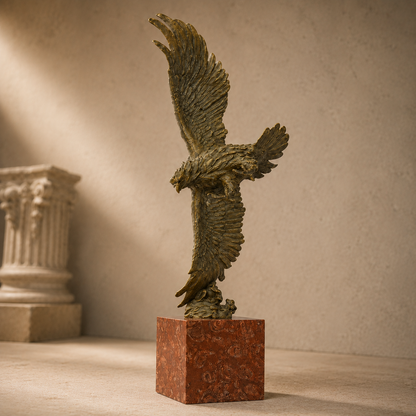 Sculpture bronze aigle aux ailes déployées sur socle marbre, vue 7