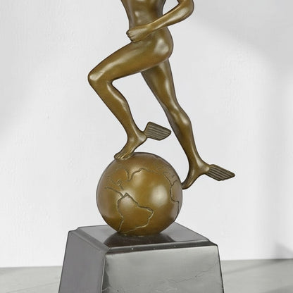 Sculpture Bronze Art Déco Mercure sur Globe Terrestre, vue 3