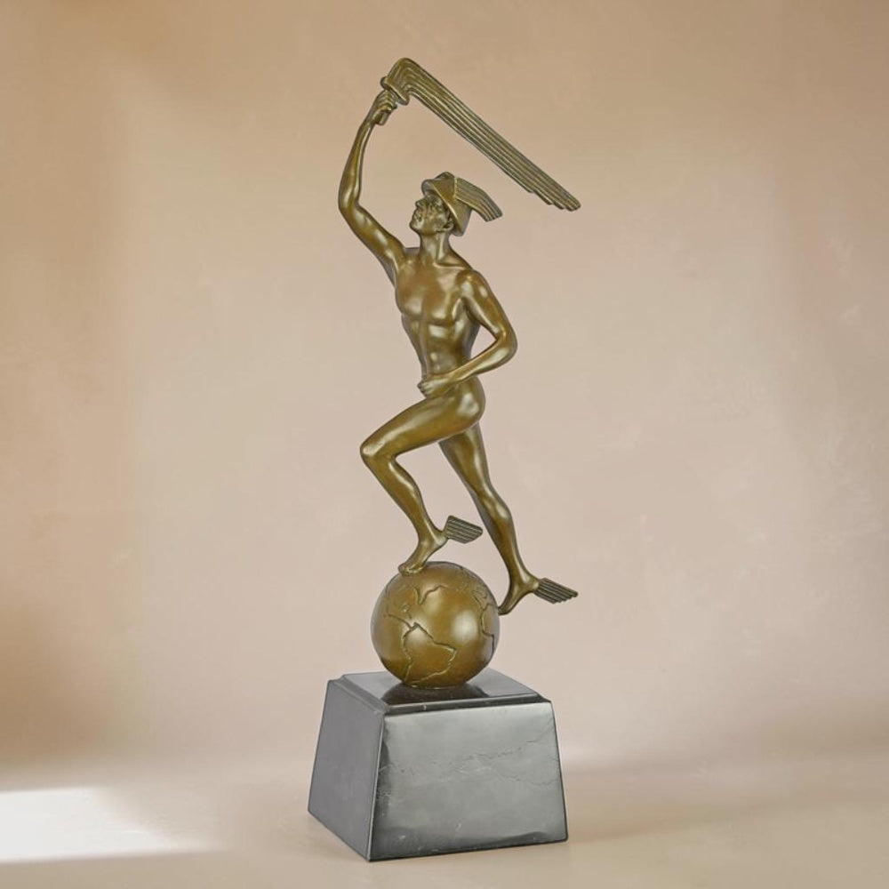 Sculpture Bronze Art Déco Mercure sur Globe Terrestre, vue 4