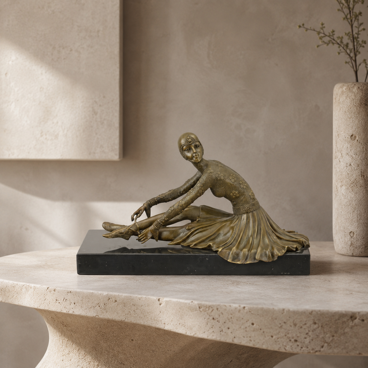 Sculpture bronze Art Déco danseuse assise sur socle marbre