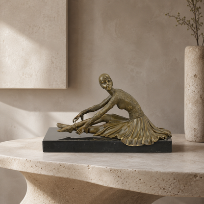 Sculpture bronze Art Déco danseuse assise sur socle marbre