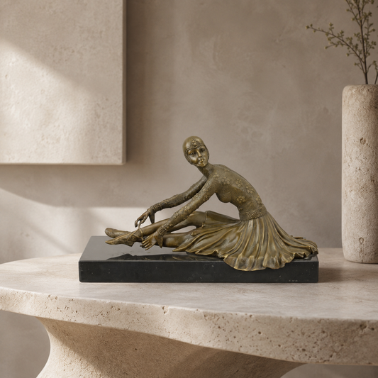 Sculpture bronze Art Déco danseuse assise sur socle marbre