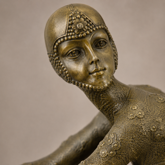 Sculpture bronze Art Déco danseuse assise sur socle marbre, vue 2