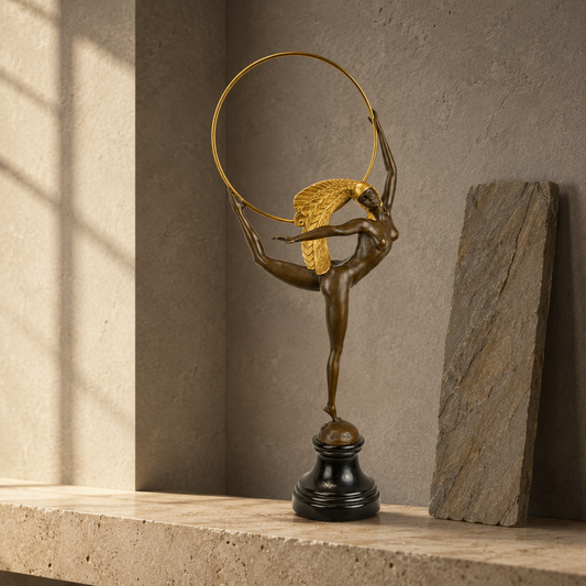 Sculpture bronze Art Déco danseuse au cerceau doré