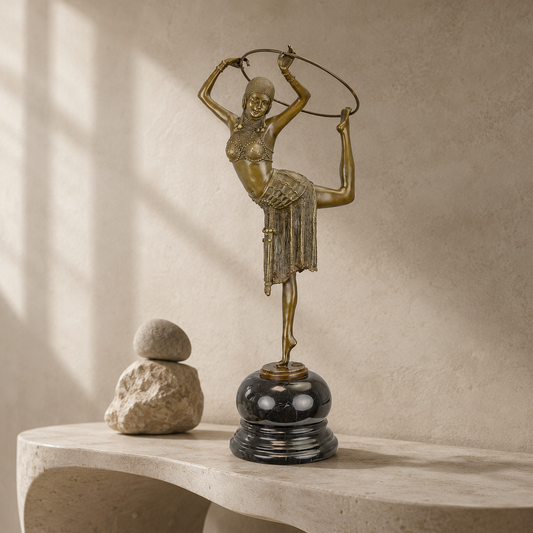 Sculpture bronze Art Déco danseuse au cerceau sur marbre