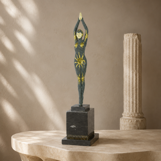 Sculpture bronze Art Déco danseuse aux soleils sur marbre