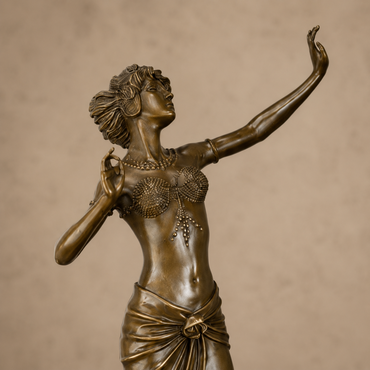 Sculpture bronze Art Déco danseuse orientale sur marbre, vue 3