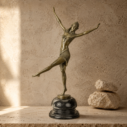 Sculpture bronze Art Déco danseuse orientale sur socle marbre