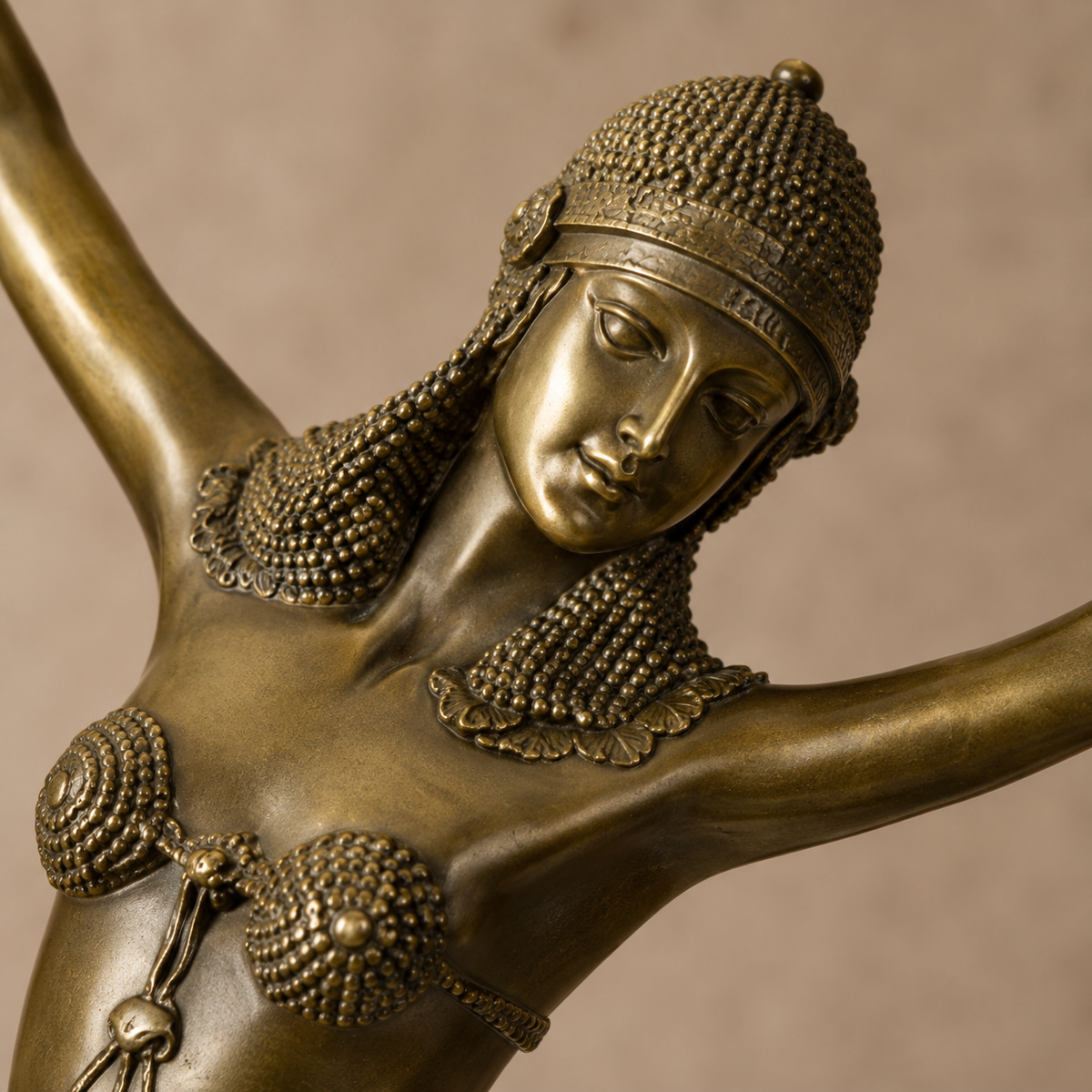 Sculpture bronze Art Déco danseuse orientale sur socle marbre, vue 2