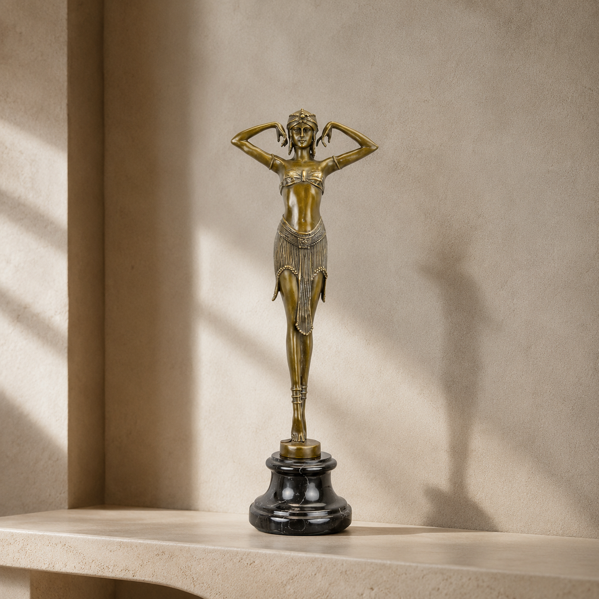 Sculpture bronze Art Déco danseuse orientale sur marbre