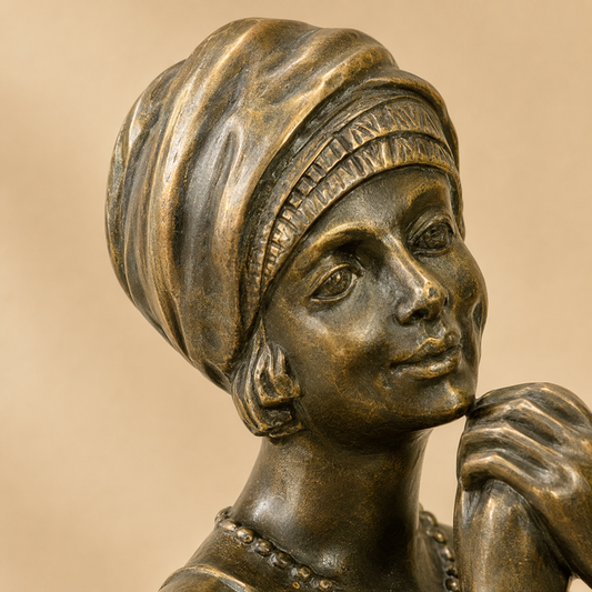 Sculpture bronze Art Déco femme assise sur tabouret de bar, vue 2