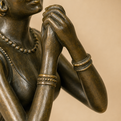 Sculpture bronze Art Déco femme assise sur tabouret de bar, vue 3