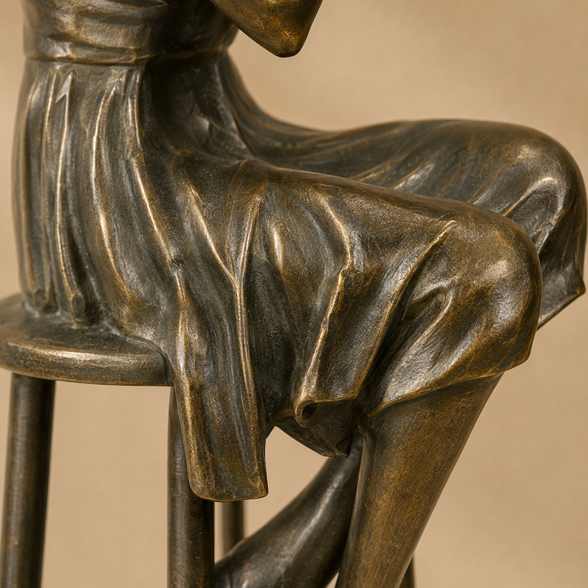Sculpture bronze Art Déco femme assise sur tabouret de bar, vue 5
