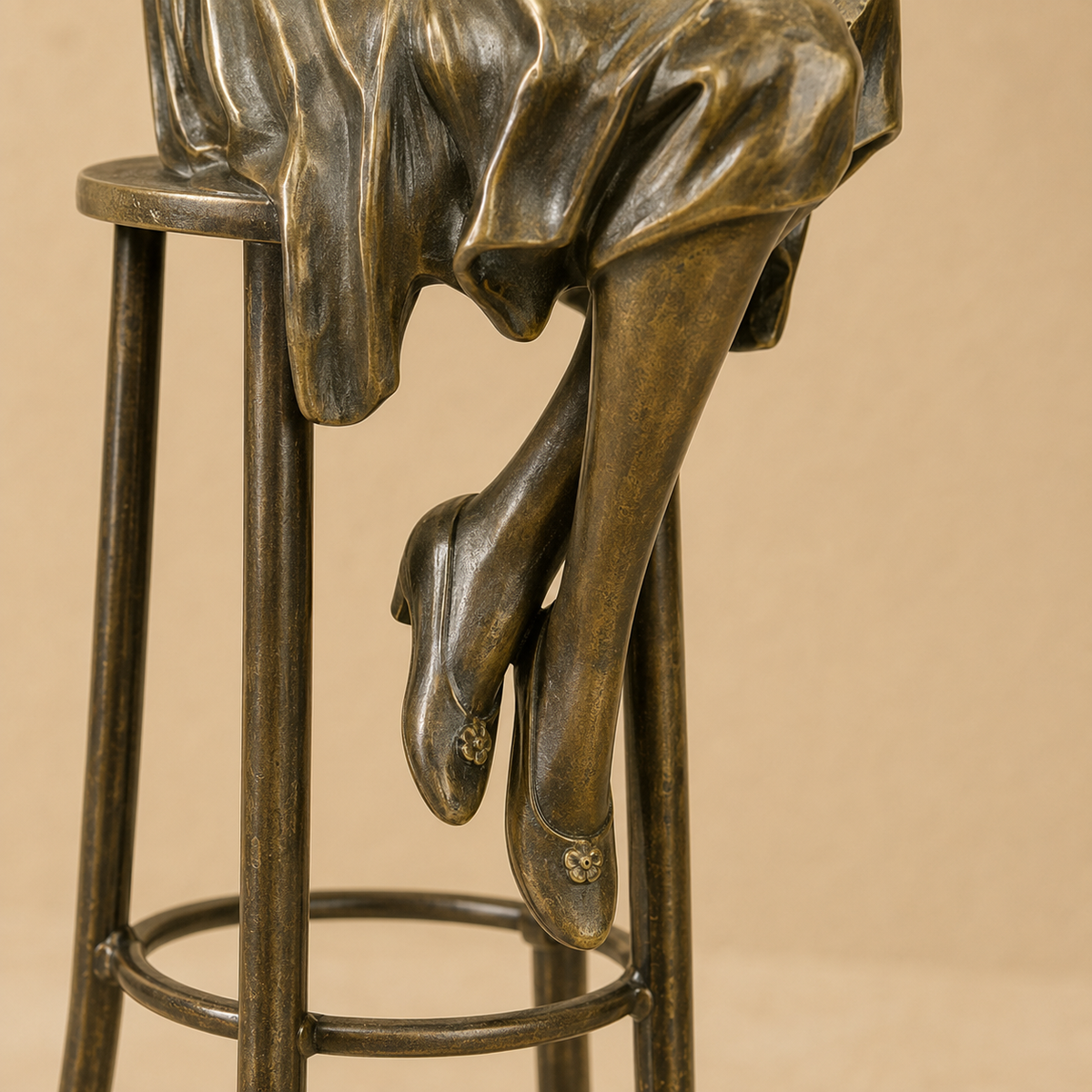 Sculpture bronze Art Déco femme assise sur tabouret de bar, vue 6