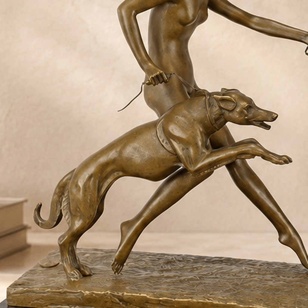 Sculpture bronze Art Déco femme aux deux lévriers, vue 4