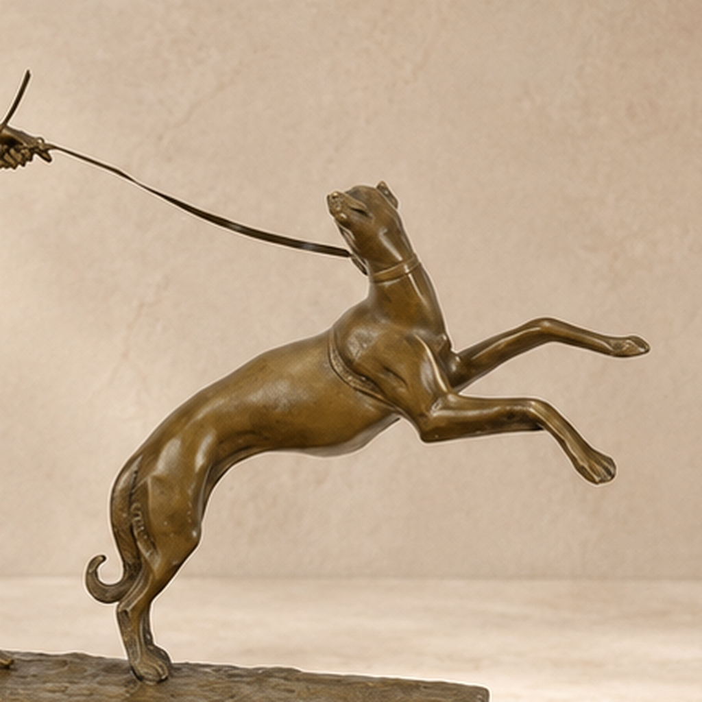 Sculpture bronze Art Déco femme aux deux lévriers, vue 5