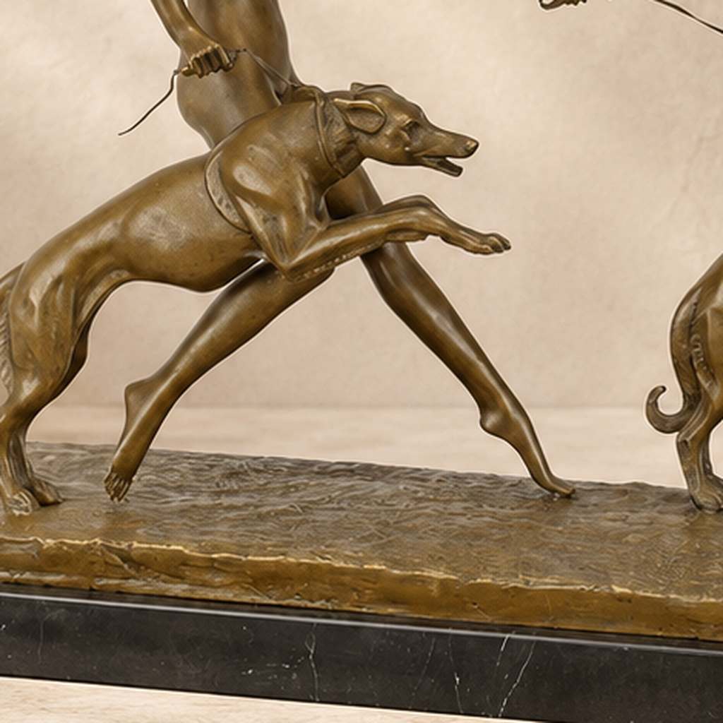 Sculpture bronze Art Déco femme aux deux lévriers, vue 6