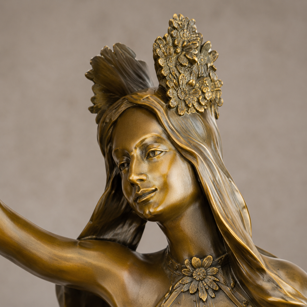 Sculpture bronze Art Nouveau danseuse orientale au voile, vue 2