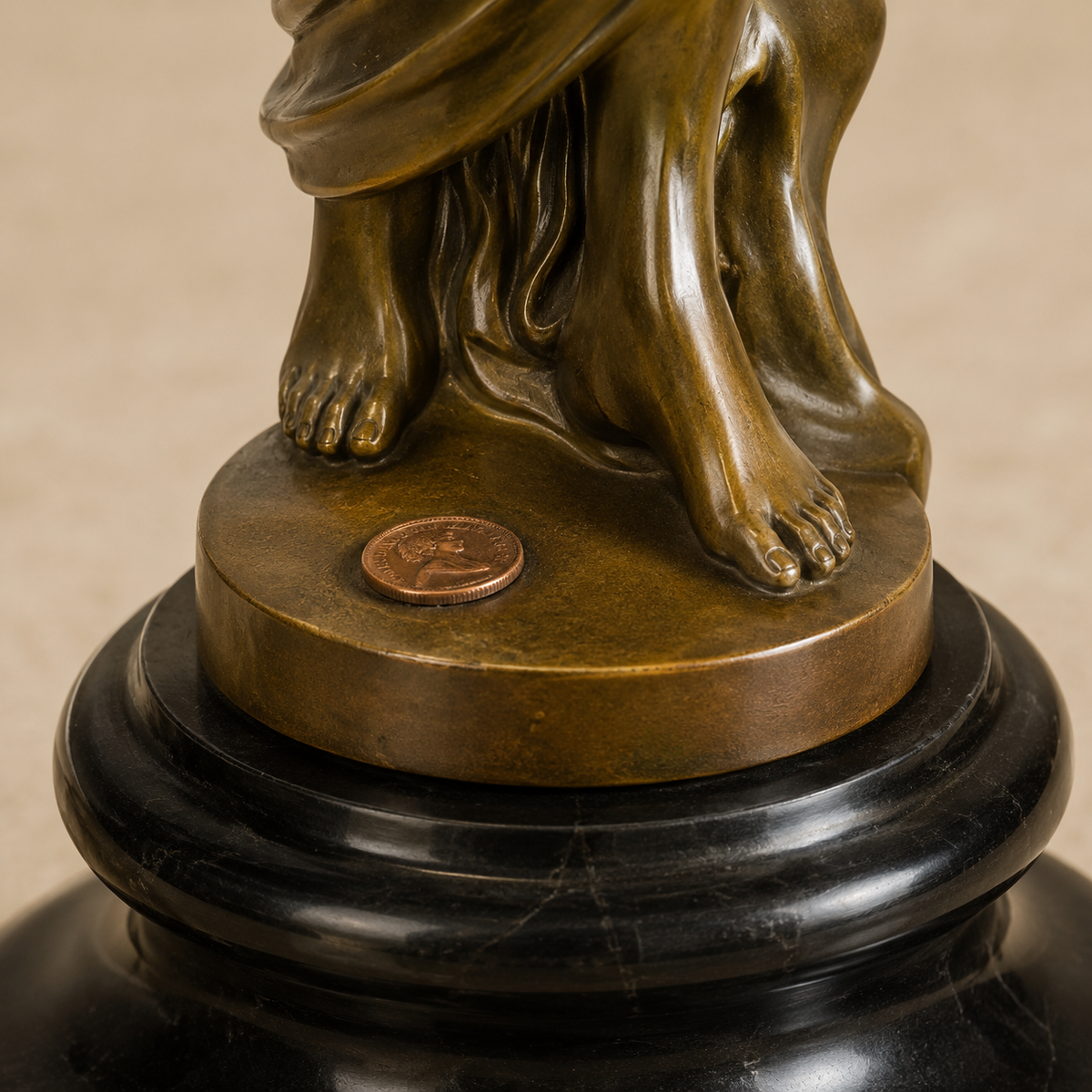 Sculpture bronze Art Nouveau femme drapée à la couronne, vue 6