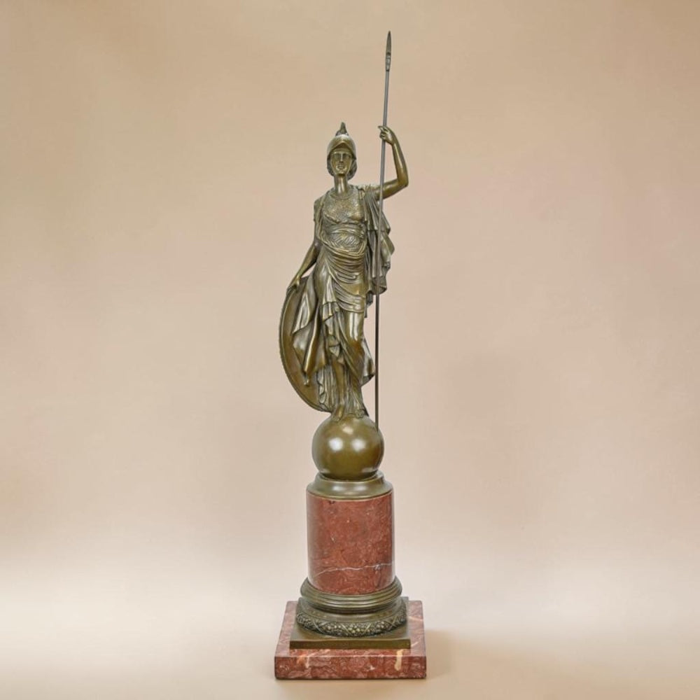 Sculpture en bronze Athéna à la lance sur socle en marbre, vue 4