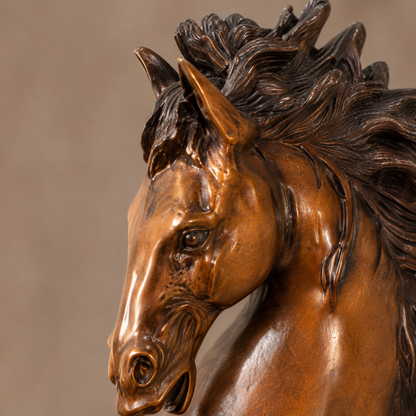 Sculpture bronze cheval cabré patine brune sur socle marbre, vue 2