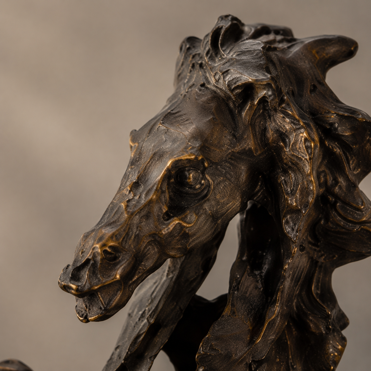 Sculpture bronze cheval cabré style expressionniste sur marbre, vue 2