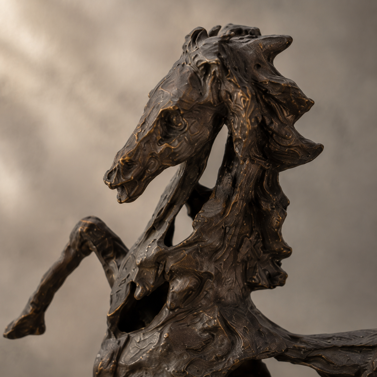 Sculpture bronze cheval cabré style expressionniste sur marbre, vue 3