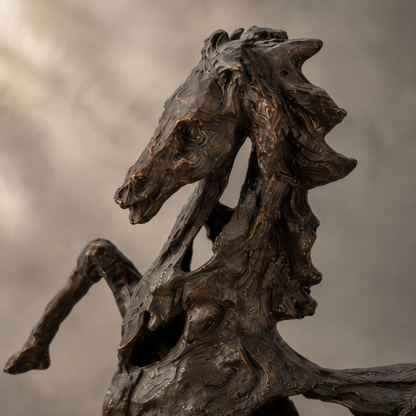 Sculpture bronze cheval cabré style expressionniste sur marbre, vue 3