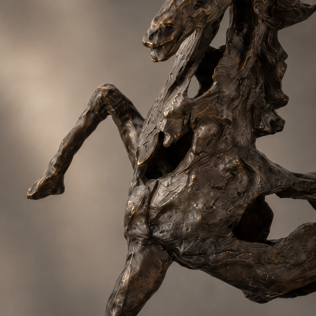 Sculpture bronze cheval cabré style expressionniste sur marbre, vue 4
