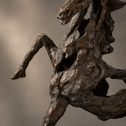Sculpture bronze cheval cabré style expressionniste sur marbre, vue 4