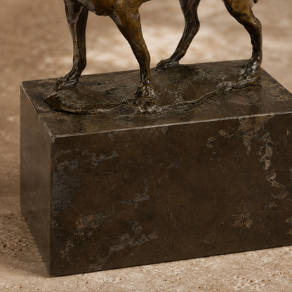 Sculpture bronze chien de chasse sur socle marbre veiné, vue 7