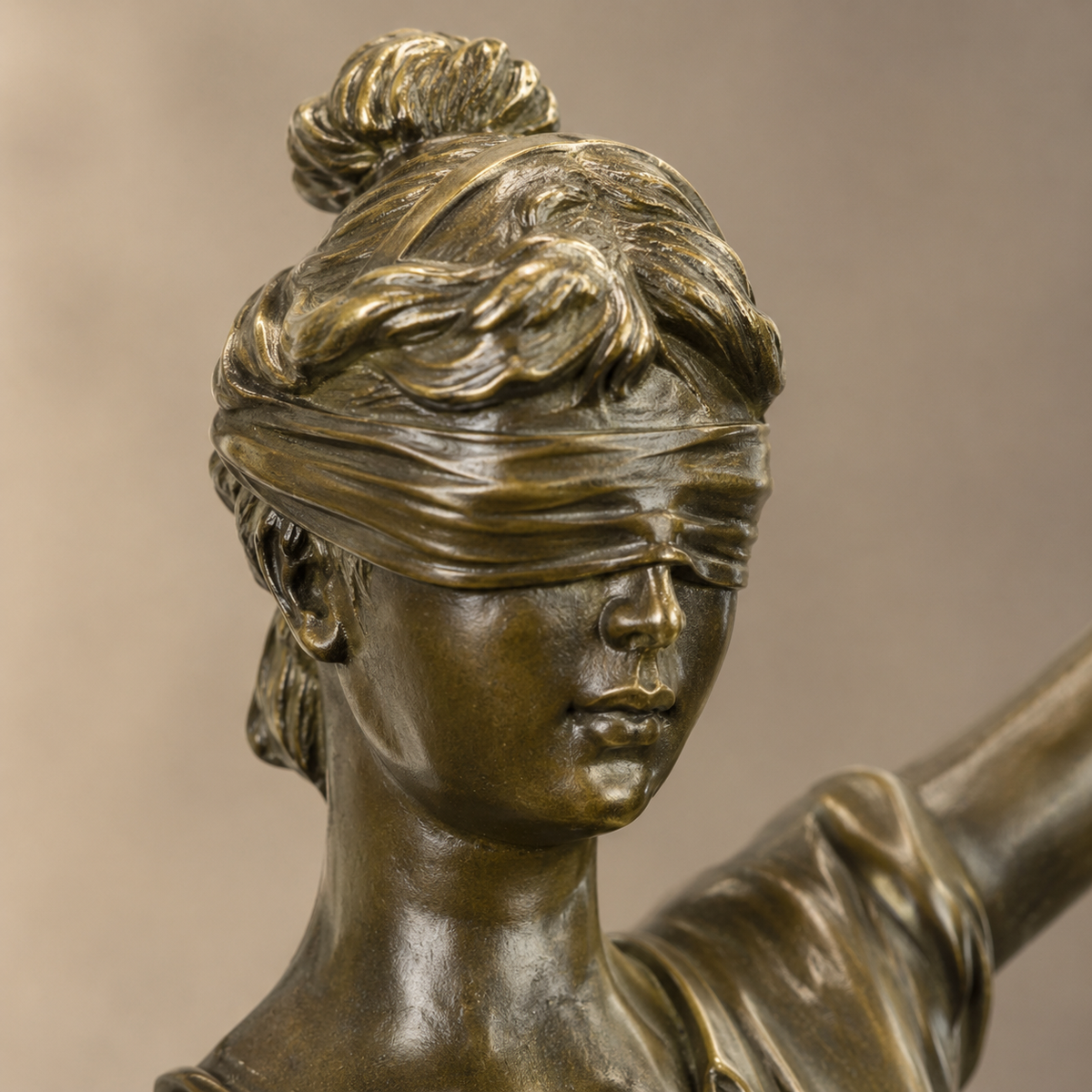 Sculpture bronze Dame Justice à la balance et serpent, vue 2