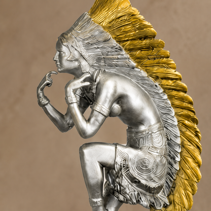 Sculpture bronze danseuse amérindienne patine argentée dorée, vue 3