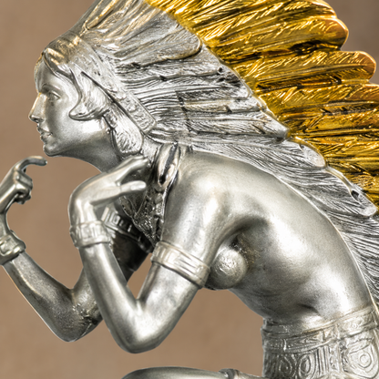 Sculpture bronze danseuse amérindienne patine argentée dorée, vue 5