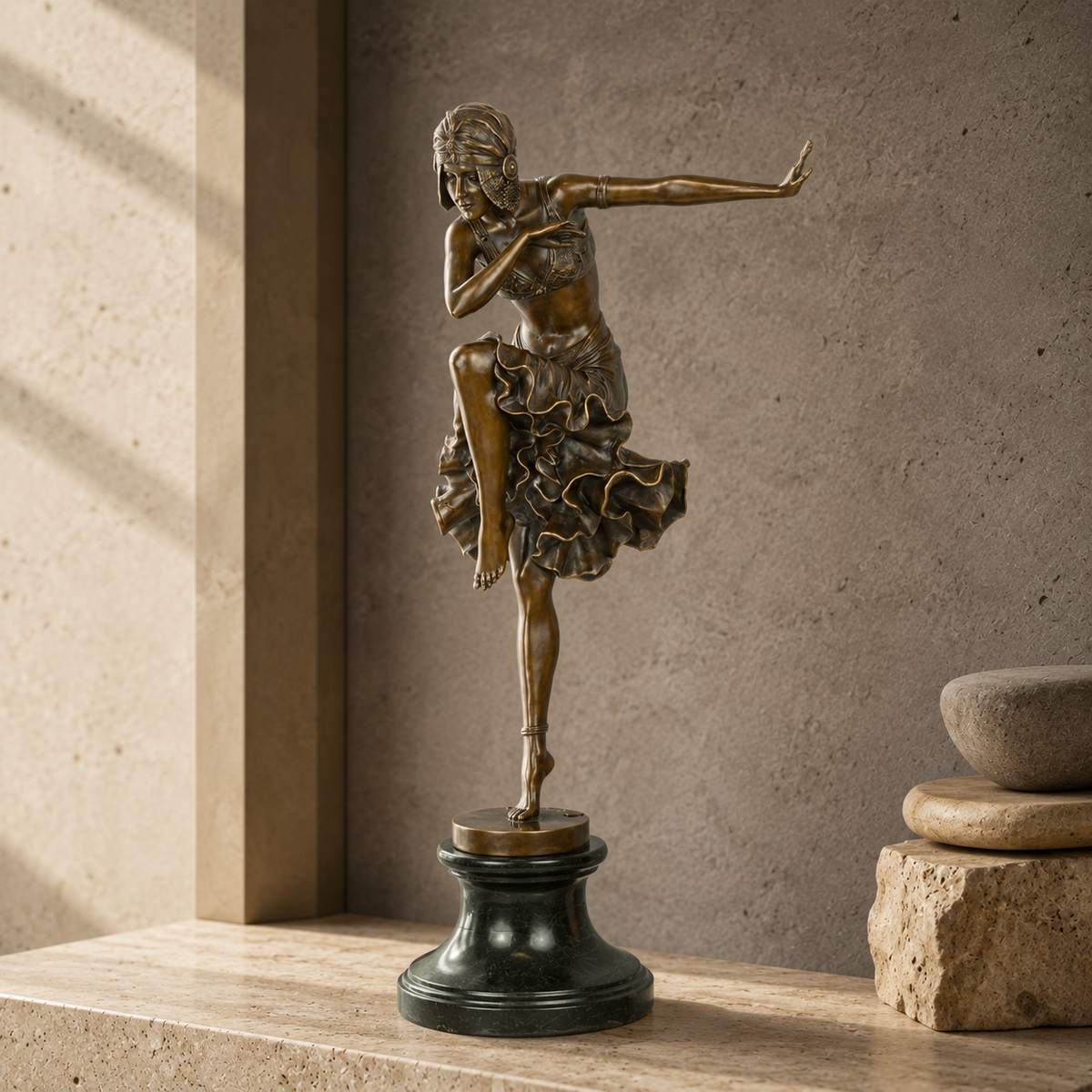 Sculpture bronze danseuse Art Déco sur socle marbre vert