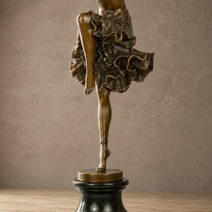 Sculpture bronze danseuse Art Déco sur socle marbre vert, vue 4