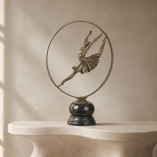 Sculpture bronze danseuse ballerine dans cerceau sur marbre