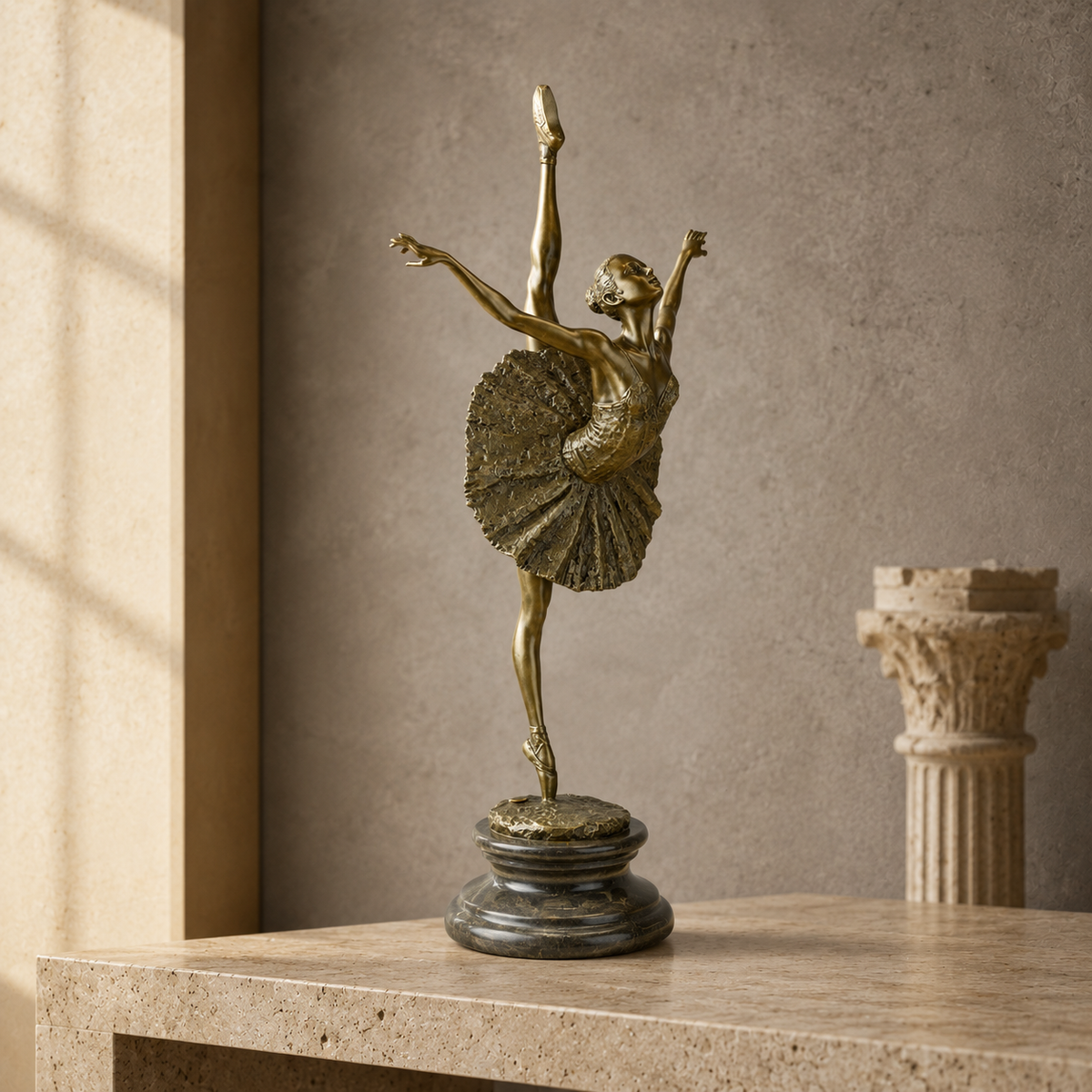 Sculpture bronze danseuse ballerine en arabesque sur marbre